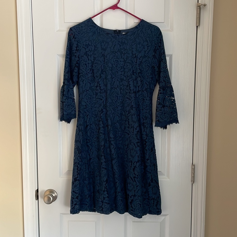 Knee Length Lace Dress in Navy Blue